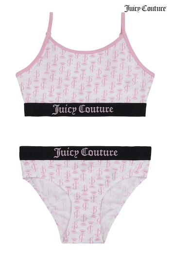 Juicy Couture Juicy White/Pink Printed Bralette & Brief Underwear Set (U74151) | £20 - £24