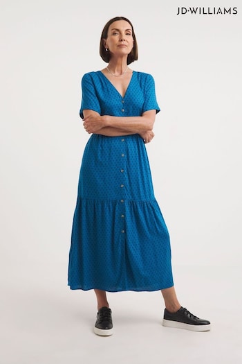 JD Williams Blue Geo Print Easy Button Through Midi Dress (U74277) | £30