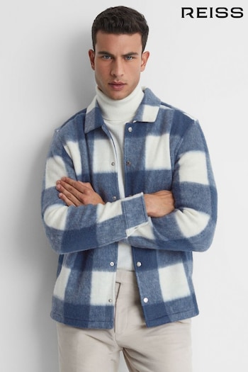 Reiss Blue Scott Brushed Wool-Cotton Check Overshirt (U74338) | £178