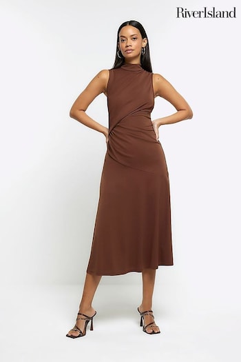 River Island Brown Drape Side Midaxi Dress (U74352) | £58