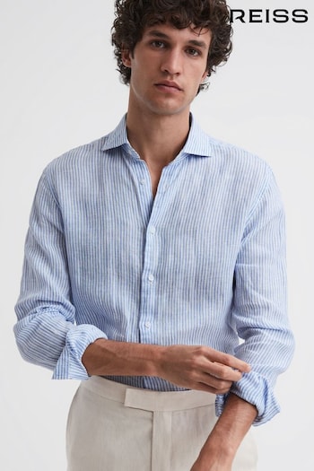 Reiss Blue Stripe Ruban Linen Long Sleeve Shirt (U74360) | £98
