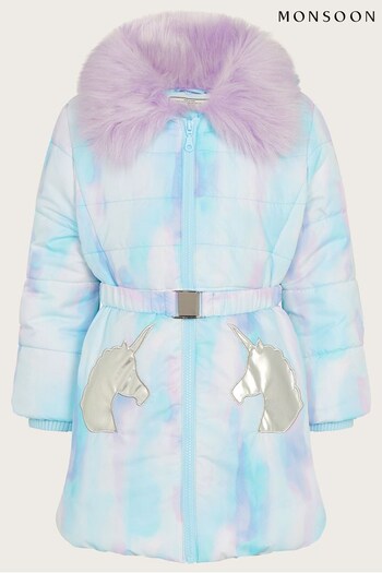 Monsoon Blue Watercolour Unicorn Padded Coat (U74447) | £66 - £76