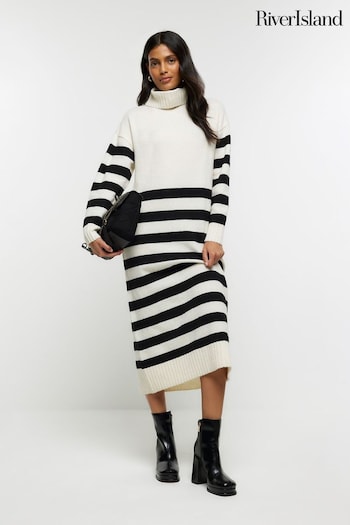 River Island Cream Stripe Roll Neck Midi Dress (U74485) | £50