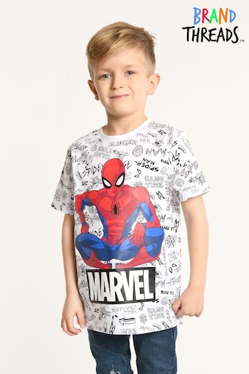 Brand Threads White Marvel Spiderman Boys T Shirt (U74555) | £12