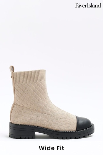 River Island Cream Wide Fit Quilted Sock Boots (U74556) | £40