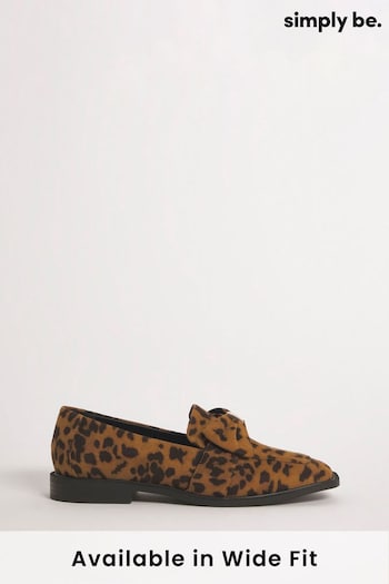 Simply Be Animal Print Classic Loafers With Bow Trim In Wide Fit (U74562) | £29