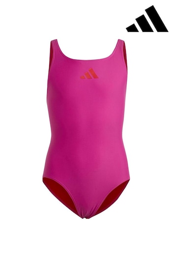 adidas Pink Junior Solid Small Logo Swimsuit (U74602) | £13