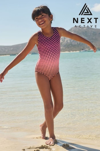 Pink/Black Geo free Cross-Back Swimsuit (3-16yrs) (U74605) | £12 - £17