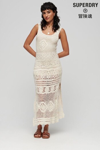 Superdry Cream Crochet Sleeveless Midi Dress (U74730) | £95