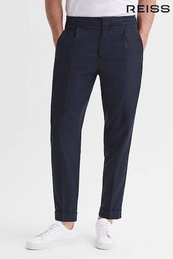 Reiss Navy Brighton Relaxed Drawstring Trousers shorts with Turn-Ups (U74734) | £138