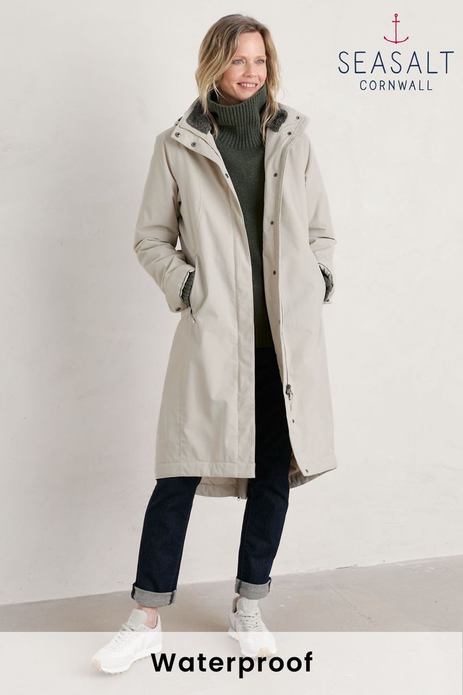 Seasalt Cornwall Natural Tall Janelle Waterproof Coat (U74738) | £160