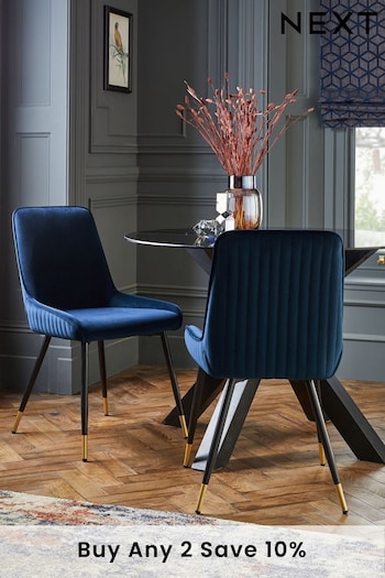 Set of 2 Soft Velvet Navy Blue Piano Non Arm Dining Chairs (U74821) | £250