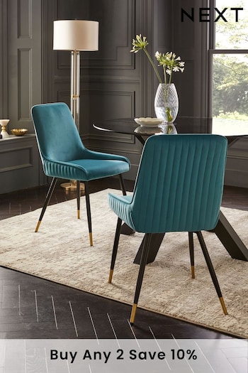Set of 2 Soft Velvet Teal Blue Piano Non Arm Dining Chairs (U74822) | £250