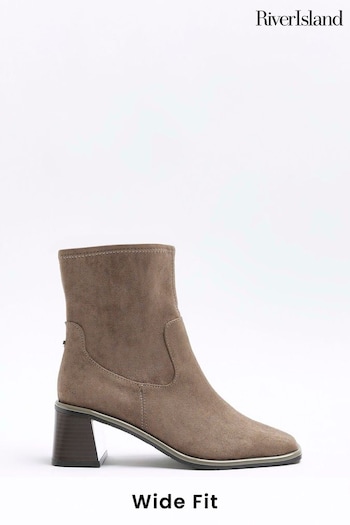 River Island Grey Wide Fit Block Heel Socks Boots (U74943) | £45