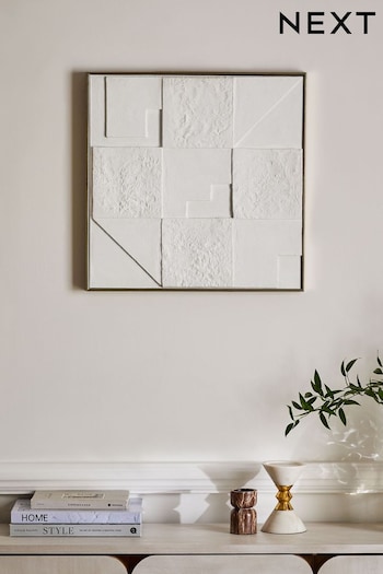 White 50x50cm 3D handpainted Abstract Framed Canvas Wall Art (U74981) | £45
