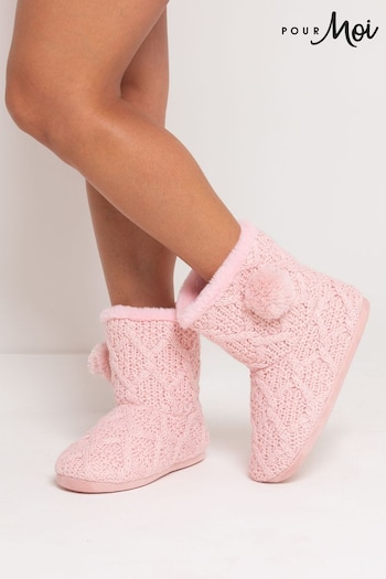 Pour Moi Blush Pink Cable Knit Slippers (U74992) | £25