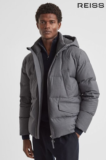 Reiss Grey Ronic Quilted Short Hooded Coat (U74997) | £298