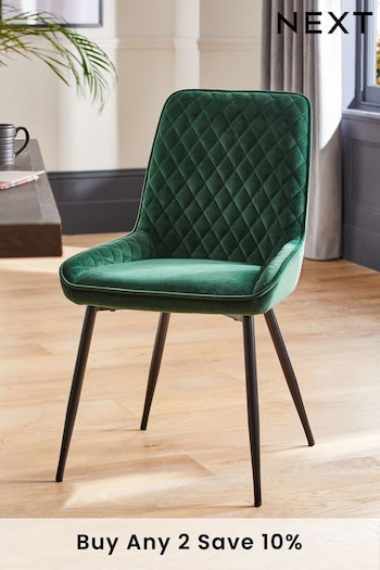 Set of 2 Soft Velvet Emerald Green Black Leg Hamilton Non Arm Dining Chairs (U75007) | £250