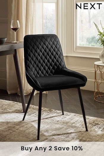 Set of 2 Soft Velvet Black Black Leg Hamilton Non Arm Dining Chairs (U75008) | £250