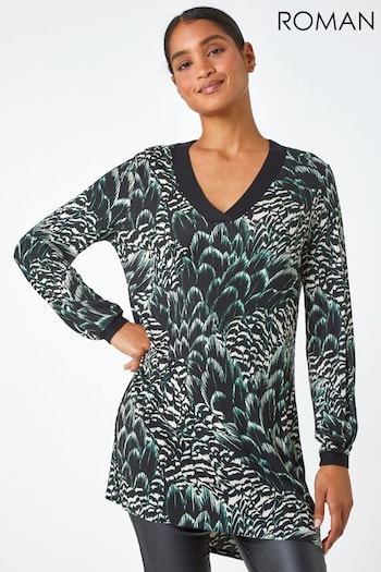 Roman Black Abstract Stretch Jersey Tunic Top (U75018) | £32