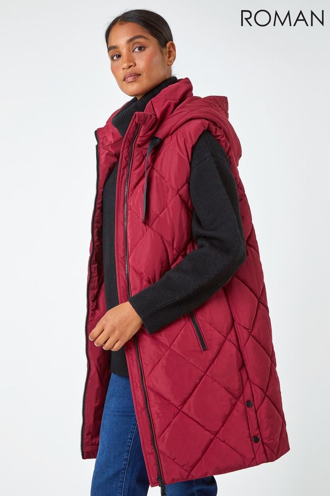 Fearne iii long length quilted puffer parka jacket fig red top