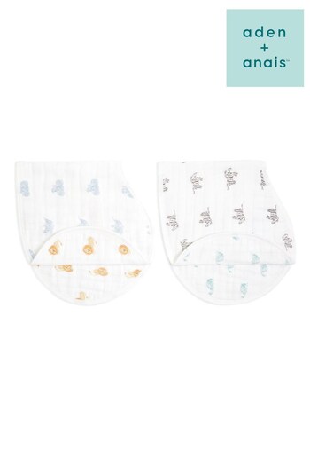 aden + anais White Organic Cotton Muslin Burpy Bibs 2 Pack (U75080) | £21