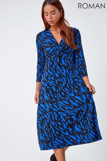 Roman Blue Petite Abstract Knot Stretch Midi Dress (U75085) | £40