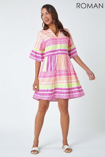 Roman Pink Aztec Print Smock Dress (U75111) | £40