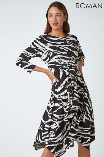 Roman Black Abstract Print Twist Waist Stretch Dress (U75113) | £40