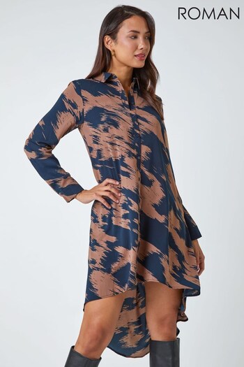 Roman Brown Hi Low Abstract Print Shape Shirt Dress (U75115) | £38
