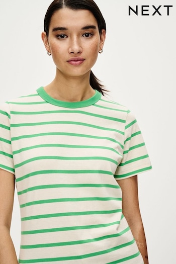 Green Stripe Essential 100% Pure Cotton Short Sleeve Crew Neck T-Shirt (U75189) | £7.50