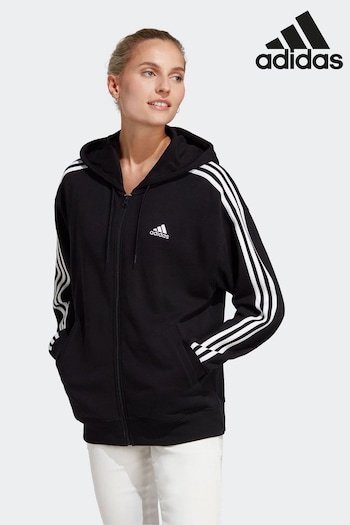 adidas Black Essentials 3-stripes French Terry Oversized Full-zip Hoodie (U75268) | £45