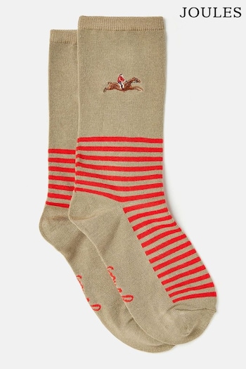 Joules Embroidered Brown Ankle Socks (U75288) | £7.95