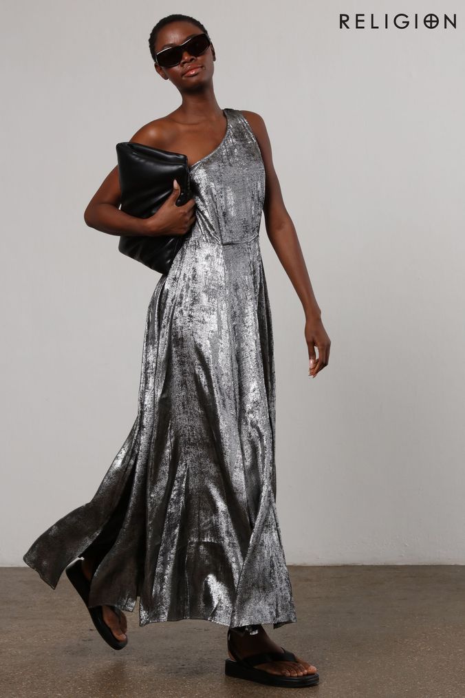 Buy Women s Silver One Shoulder Dresses Online Next UK
