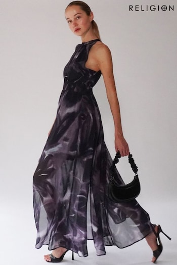 Religion Purple Halterneck Maxi Dress In Beautiful Prints (U75355) | £105