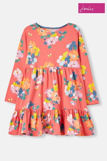 Joules Evelyn Pink Long Sleeve Jersey Tiered Dress (U75367) | £22.95 - £28.95