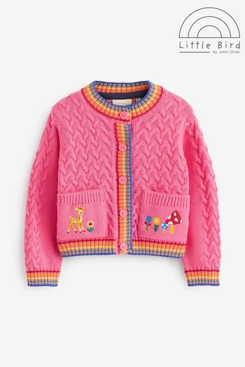 Little Bird by Jools Oliver Pink Embroidered Cable Cardigan (U75485) | £24 - £30