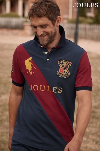 Joules Rugby Navy Short Sleeved Embellished Polo Shirt (U75496) | £49.95