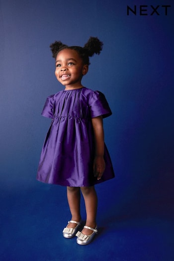 Purple Pleat Detail Short Sleeve Taffeta Dress (3mths-10yrs) (U75503) | £18 - £24
