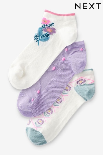Lilac Purple Floral Trainer Socks 3 Pack (U75518) | £8