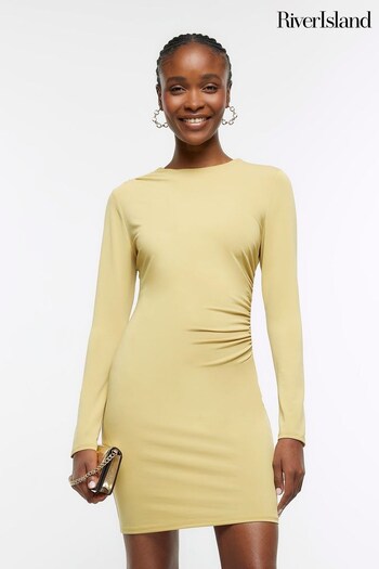 River Island Yellow Ruched Drape Mini Dress (U75560) | £38