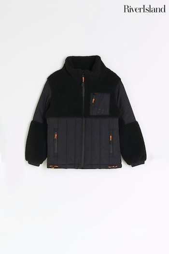 River Island Black Boys Borg Hybrid Jacket (U75685) | £29 - £38