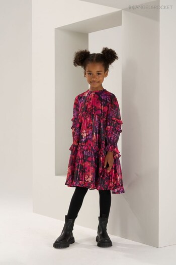 Angel & Rocket Pink Mabel Lurex Print Tiered Dress (U75698) | £34 - £38