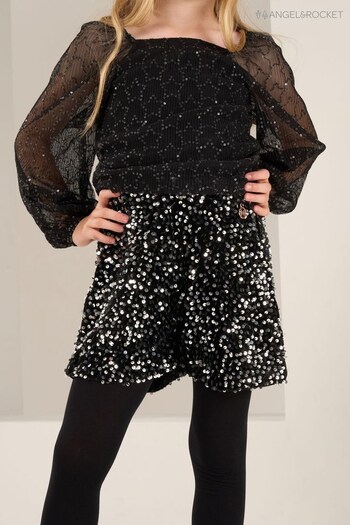 Angel & Rocket Mae Sequin Black Velvet Shorts strap-detail (U75700) | £26 - £30