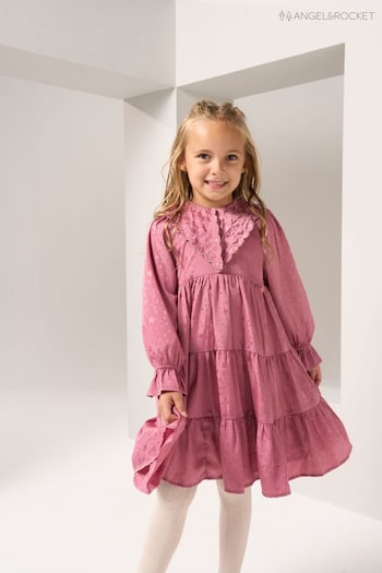 Angel & Rocket Pink Sophia Jacquard Star Satin Collar Dress (U75713) | £34 - £38