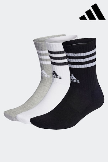 adidas near Grey 3-Stripe Crew Length Socks 3 Pack (U75727) | £13