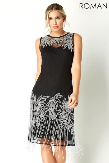Roman Black Embellished Flapper Dress (U75786) | £90