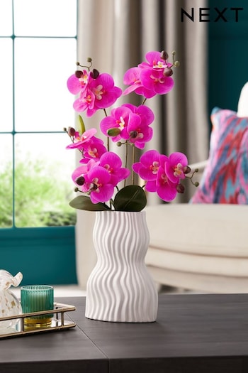 Pink Artificial Real Touch Orchid In White Pleated Pot (U75824) | £42