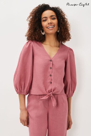 Phase Eight Pink Raven Linen Tie Front Blouse (U76132) | £65