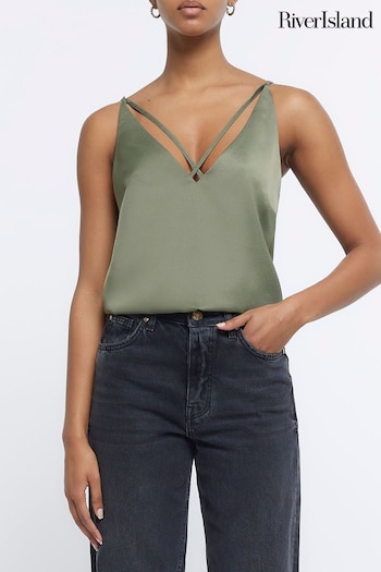 River Island Khaki Green High Apex Strap Cami (U76287) | £18